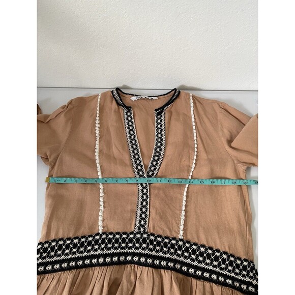 Zara Tan With black and white crochet detail hi-low Boho Dress size XS Tunic Top - Picture 4 of 10